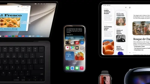 Apple WWDC 2026 etkinliğinde tanıtılan iOS 27 işletim sistemi arayüzü.