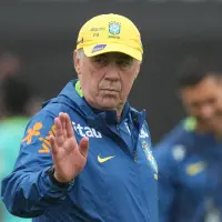 Brezilya Milli Takımı Teknik Direktörü Carlo Ancelotti basın toplantısında.