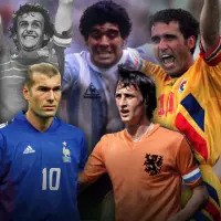 Dünya Kupası tarihine damga vuran efsanevi futbolcular Diego Maradona ve Johan Cruyff.