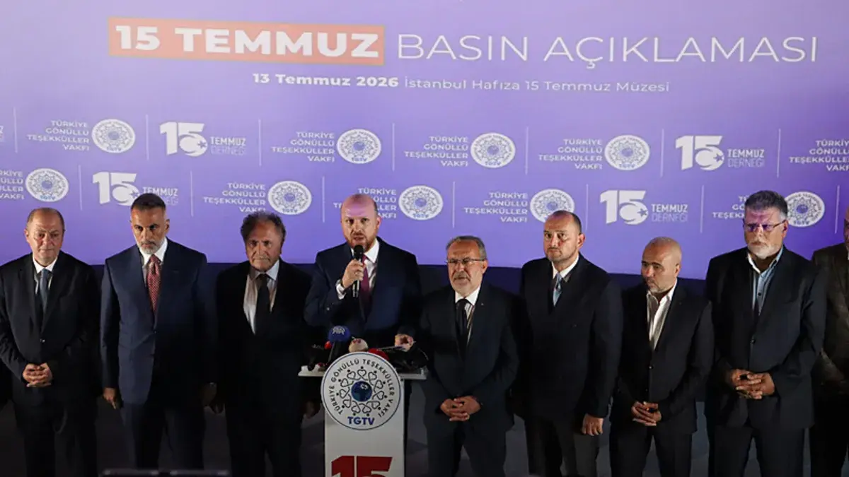 Necmeddin Bilal Erdoğan speaks at a press conference commemorating the 10th anniversary of the 15 July Democracy and...