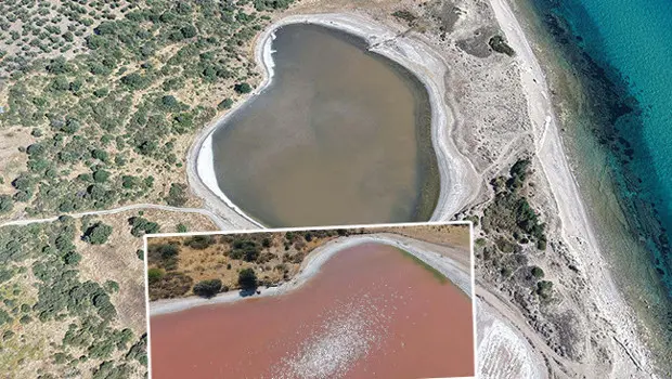 Çanakkale Dalyan köyünde bulunan kalp şeklindeki pembe göl.