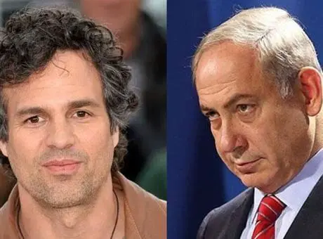 Mark Ruffalo ve Binyamin Netanyahu'nun yan yana fotoğrafları.