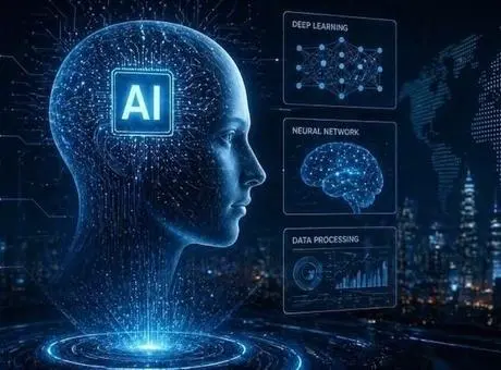 Yapay zeka asistanının dijital kayıt sistemine müdahalesini gösteren soyut görsel