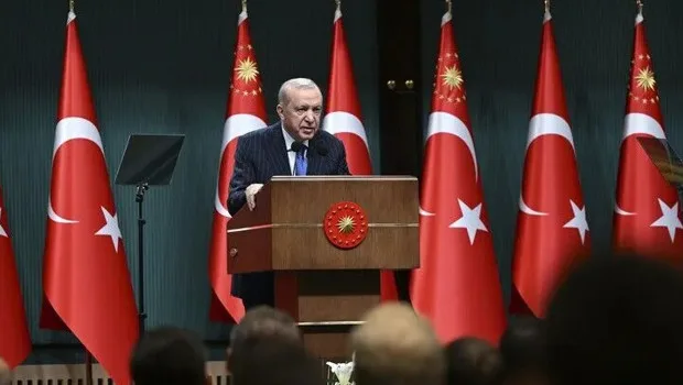 Cumhurbaşkanı Recep Tayyip Erdoğan Kabine Toplantısı sonrası açıklama yaparken.