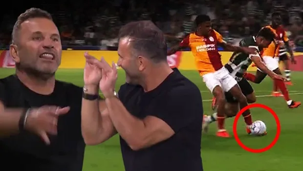 Galatasaraylı oyuncular ve teknik direktör Okan Buruk, Sporting Lizbon maçında verilen penaltı kararına hakeme yoğun...