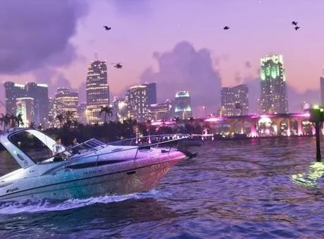 Miami'de GTA 6 tanıtım planı üzerine belediye başkanı ve güvenlik güçleri arasındaki gerilimi gösteren illüstrasyon.