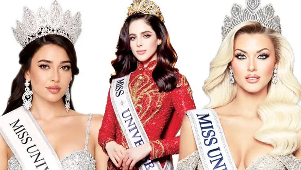 İstanbul'da düzenlenen uluslararası güzellik yarışmasında podyumda duran finalistler ve Miss Universe kraliçeleri.