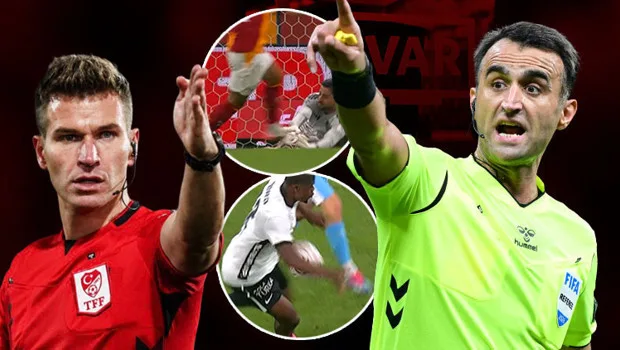 Trendyol Süper Lig'de VAR monitöründe bir pozisyonu inceleyen hakem, arka planda stadyum görüntüsü.