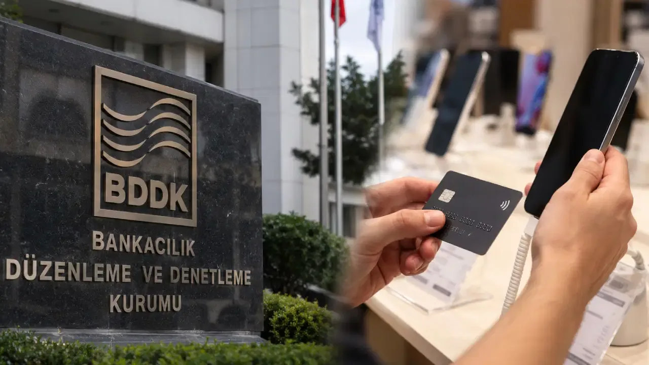 BDDK düzenlemeleri ve cep telefonu alımlarına getirilen yeni kredi kartı ve vade sınırlarını temsil eden görsel.