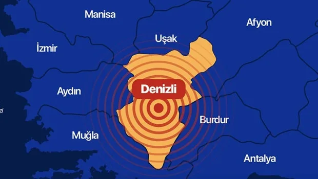 Denizli ve Batı Anadolu'daki aktif fay hatlarını gösteren harita, deprem riskini vurguluyor.
