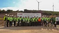 İzmir Urla'da rüzgar türbinleri kurulan rüzgar enerji santralinin havadan görünümü.