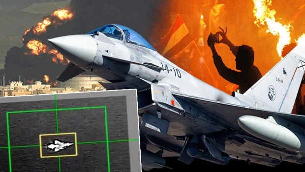 Eurofighter Typhoon savaş uçağına füze saldırısı ve patlama anı.