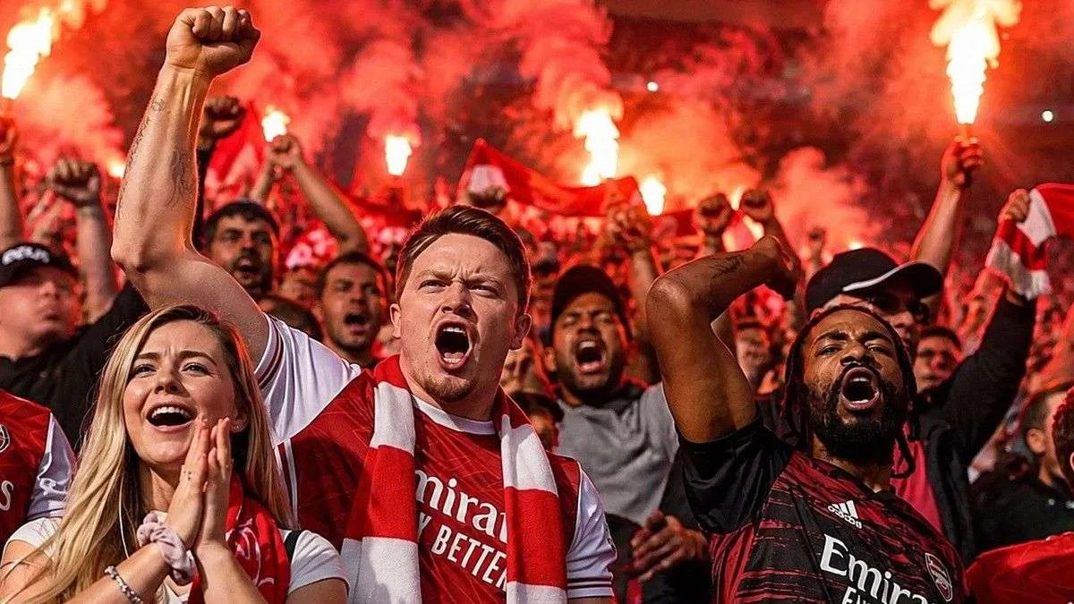 İngiltere'de bir futbol stadyumunda tribünler ve taraftarlar.