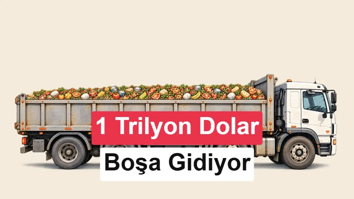 Küresel ekonomiye 1 trilyon dolardan fazla maliyeti olan satılamayan ve israf edilen ürünleri temsil eden çöpe atılmış...