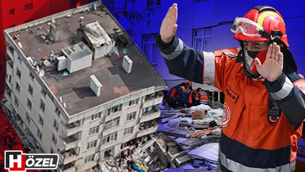 İstanbul Maltepe'de kısmen çöken 7 katlı bir bina ve çevresinde çalışan arama kurtarma ekipleri.