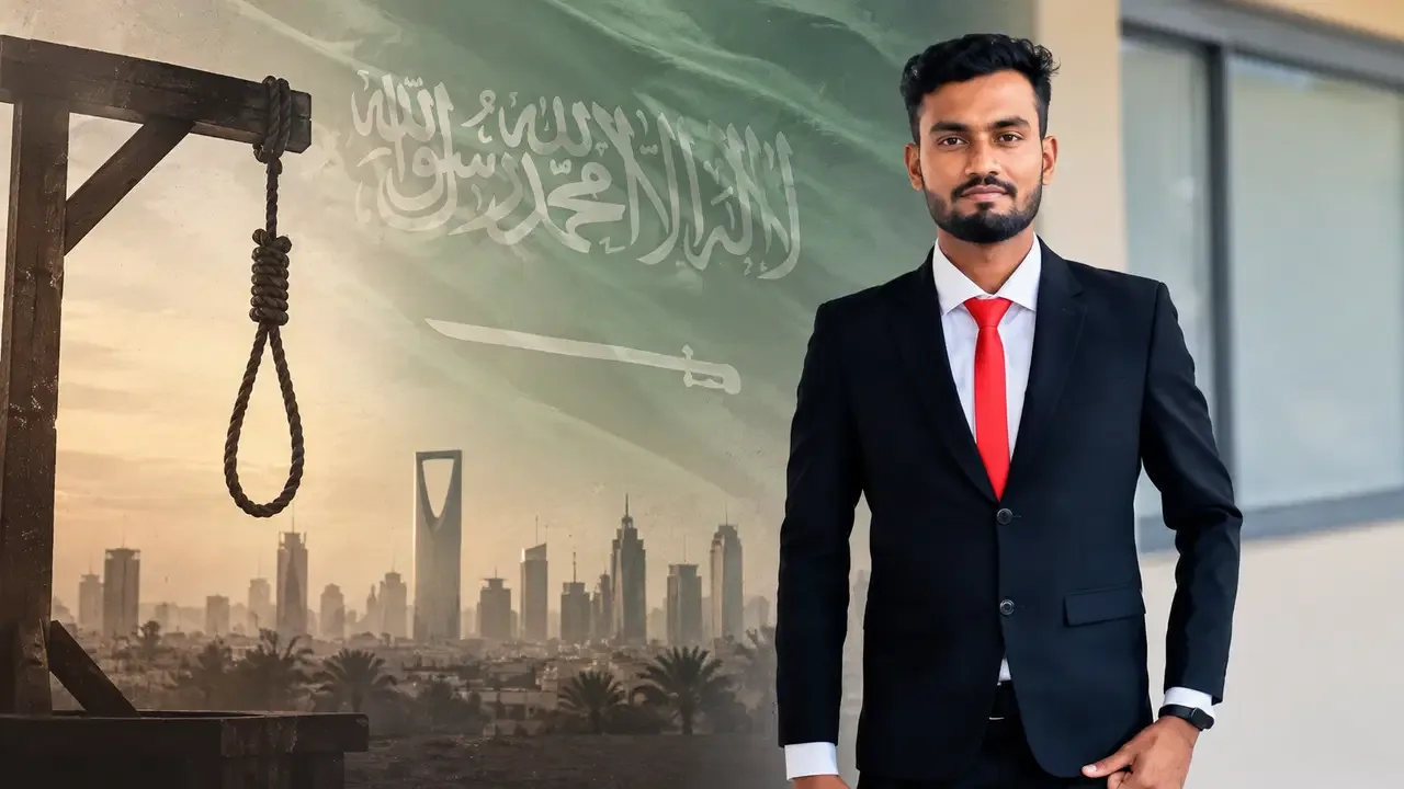 Suudi Arabistan adalet sistemi ve hukuki süreçleri temsil eden adalet tokmağı ve dava dosyaları.