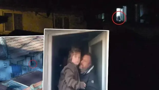 Polis ekipleri tarafından harabe bir evde kurtarılan küçük bir çocuk.