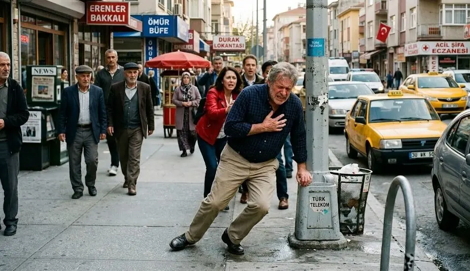 Sağlıklı bir kalp, beslenme ve egzersiz unsurlarıyla korunan bir kalkanla tasvir edilmiştir.