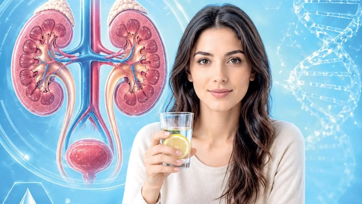 Limonlu su bardağı ve böbrek taşı sembolleri