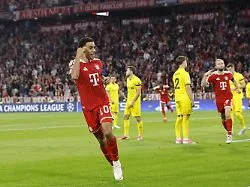 Jamal Musiala bejubelt sein Tor beim Champions-League-Sieg des FC Bayern gegen Bodö/Glimt.