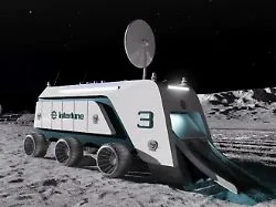 Futuristische Mondbasis mit Atomreaktor am Südpol des Mondes, symbolisiert den internationalen Wettlauf um...